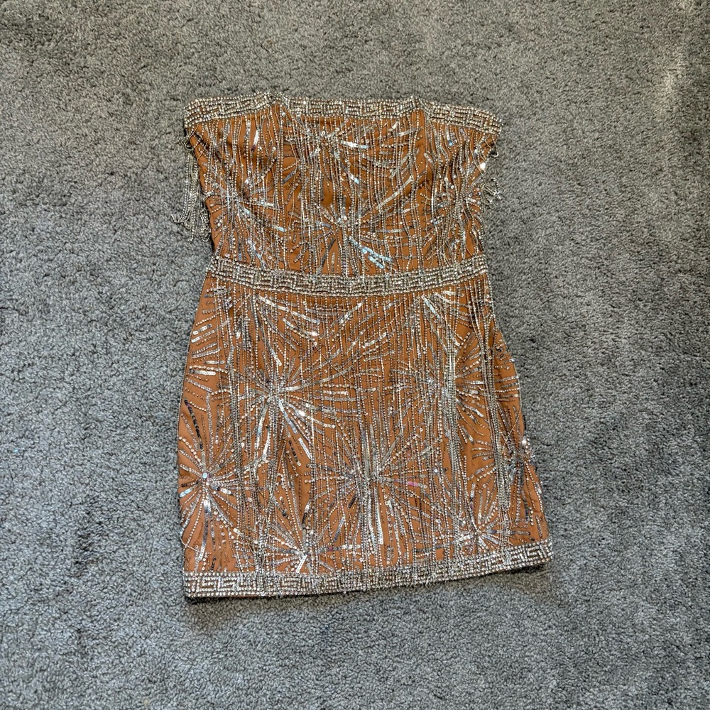 Retrofete NEW Dixie Sequin Fringe Dress In Silver Nude Size S - Picture 12 of 16